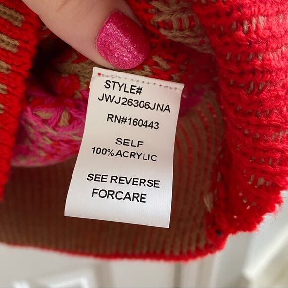 J.NNA • Red + Pink Two-Tone Color Block Button Front Leopard Cardigan - Picture 5 of 8